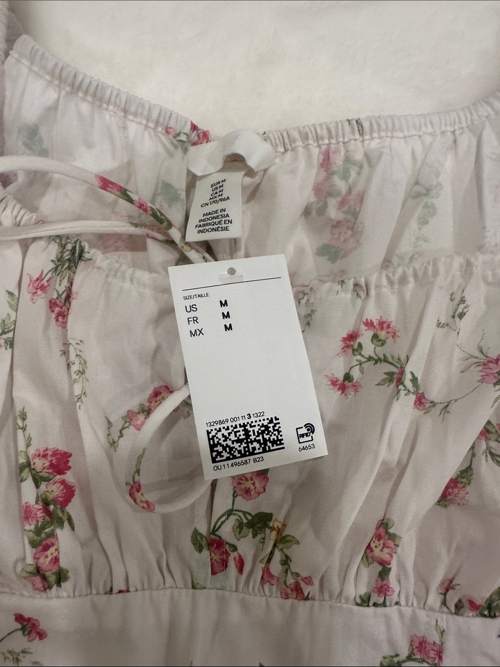 H&M White Floral Off-Shoulder Dress with Pink Roses - Picture 2 of 4